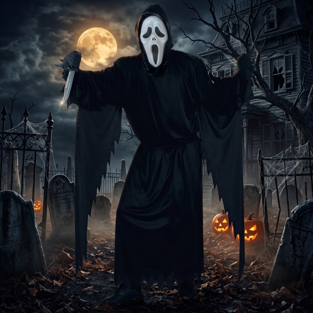 Scary Ghost Face Mask Robe Gloves Knife Halloween Child Costume Med 8-10
